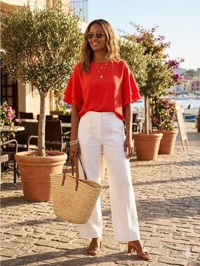 H&M Vibrant Red Flutter Sleeve Blouse - Size 6 - Modern Classic *VGUC